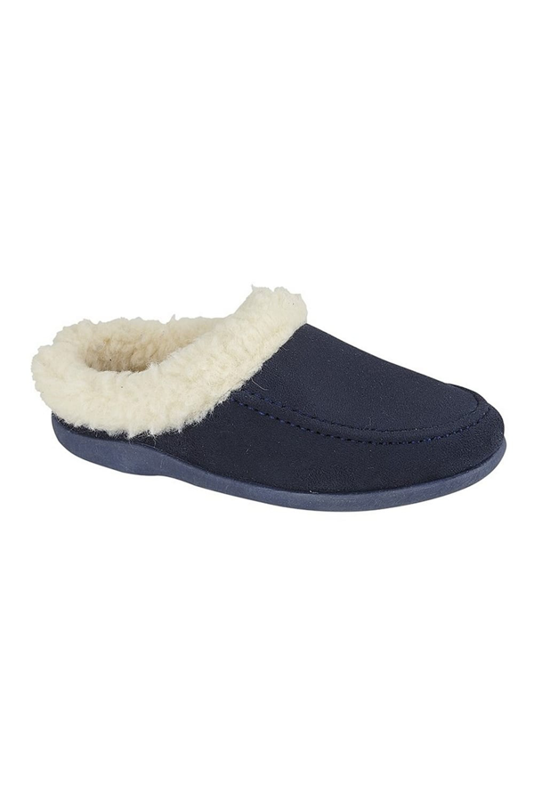 Sleepers AMY Ladies Womens Multicolour Textile Velour Scuff Mule Slippers Blue 